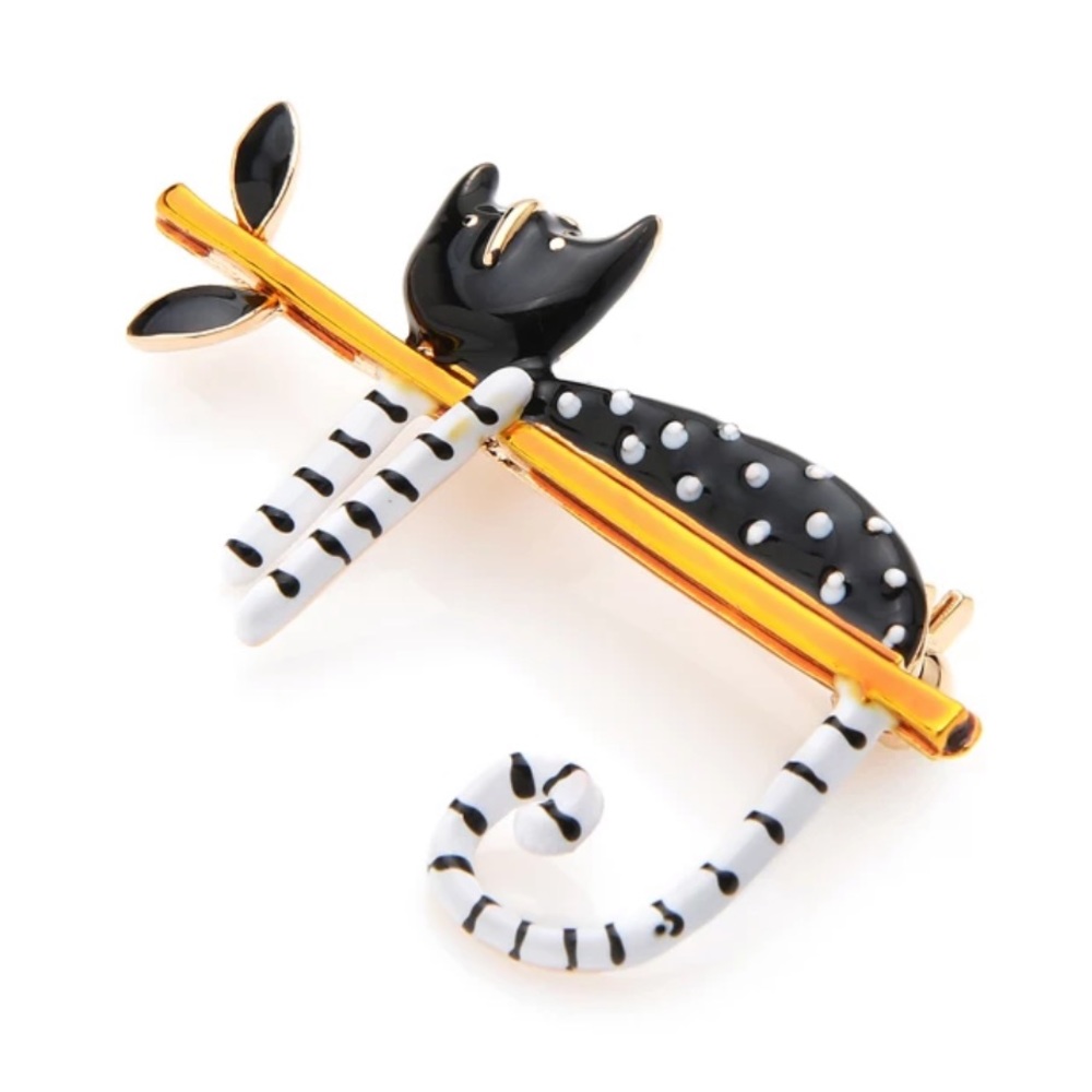 Cat On a Tree Branch Enamel Brooches